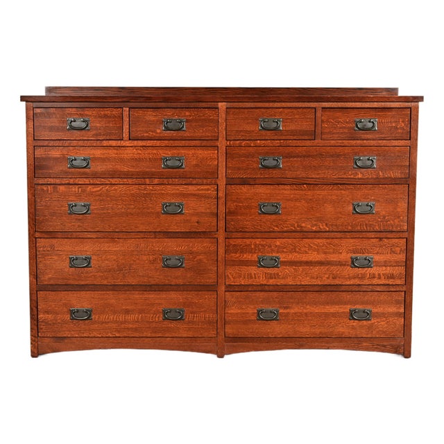 Stickley Style Mission Oak Arts & Crafts Twelve-Drawer Dresser or Chest of Drawers For Sale
