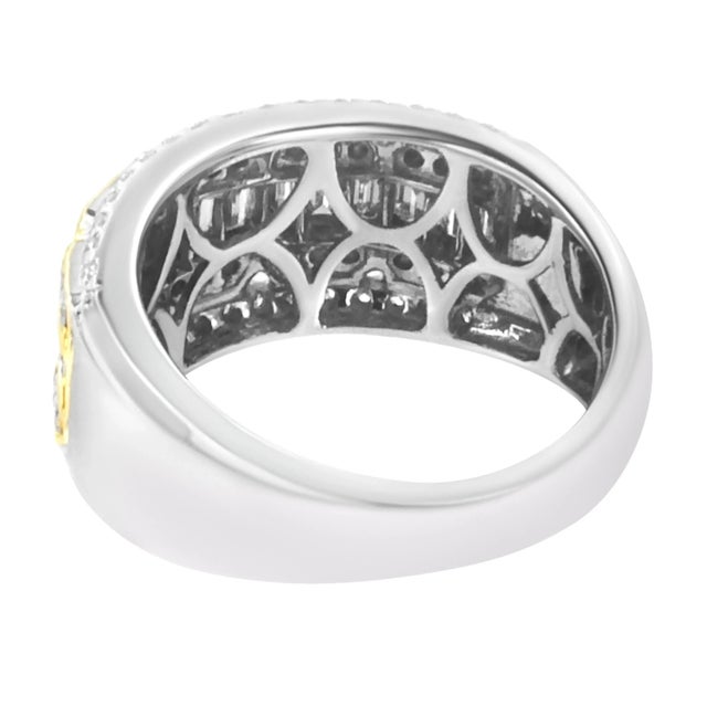 Early 21st Century 10K White and Yellow Gold 1.00 Cttw Baguette and Round cut Diamond Art Deco Multi-Row Ring Band (I-J Color, I1-I2 Clarity) - Ring Size 8 For Sale - Image 5 of 7