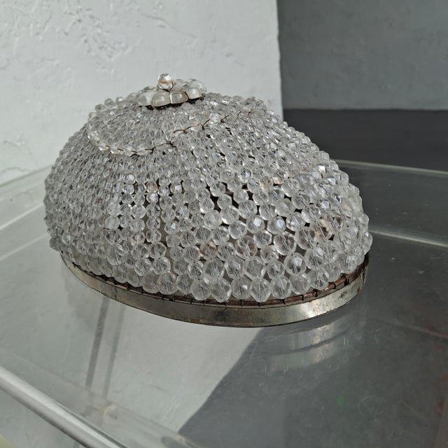 1940's Hollywood Regency Cut & Beaded Crystal 2 Light Ceiling Flush Mount / Wall Sconce Fixture For Sale - Image 11 of 12