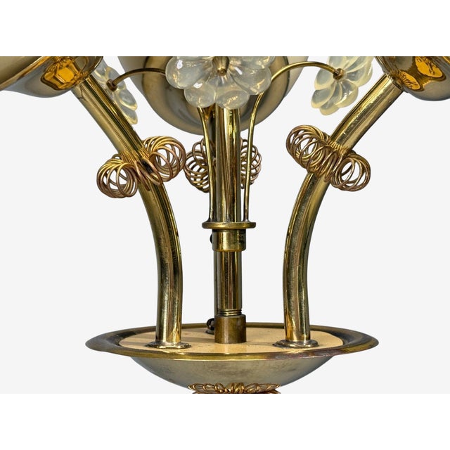 Itsu, Finnish Modern, Snowflake Chandelier, Brass, Glass, Finland, 1950s For Sale - Image 11 of 15