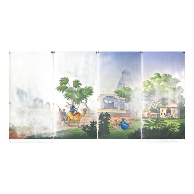 Chinoiserie-Inspired South Asian Landscape Wall Art, 4-Panel Set For Sale