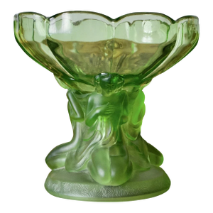 Art Deco Uranium Glass Figural Nude Ladies Compote – Frosted Uv Reactive Art Glass Sculpture