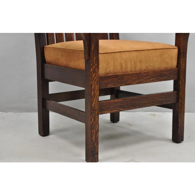 Wood Antique Stickley & Brandt Mission Oak Arts & Crafts Arm Chair With Drop Seat For Sale - Image 7 of 16