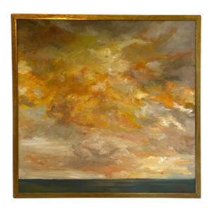 Elizabeth Berry Large Oil Painting of Orange and Yellow Storm Clouds at Sunset