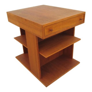 Danish Modern Teak Side End Table With Drawer Shelves Casters For Sale