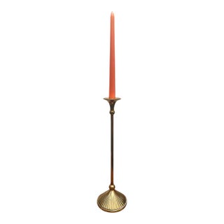 Vintage Solid Brass Taper Candlestick With Fluted Base, Mid-Century Modern For Sale