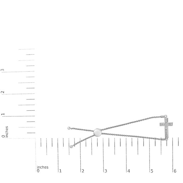 Early 21st Century .925 Sterling Silver Diamond Accent Cross Bolo Bracelet (I-J Color, I1-I2 Clarity) - 7" For Sale - Image 5 of 5