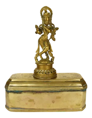 Early 20th Century Standing Bronze Lord Krishna Hindu Statue in Solid Brass Box