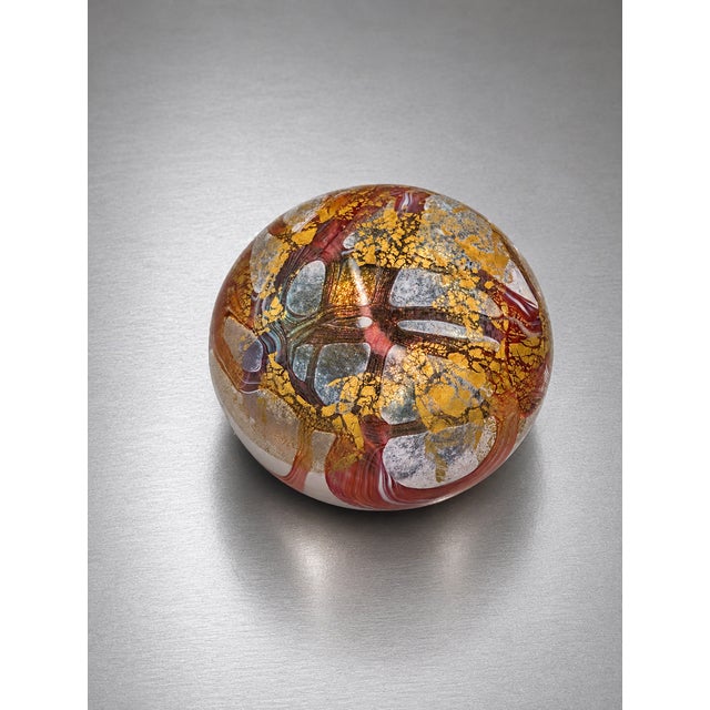 Mid-Century Modern Vintage Isle of Wight Studio Glass Golden Peacock Art Glass Paperweight With Gold & Silver Leaf, England For Sale - Image 3 of 6