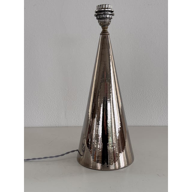 Mid-Century Modern Italian Ceramic Table Lamp in Silver Metallic from Ugo Zaccagnini, 1960s For Sale - Image 14 of 15