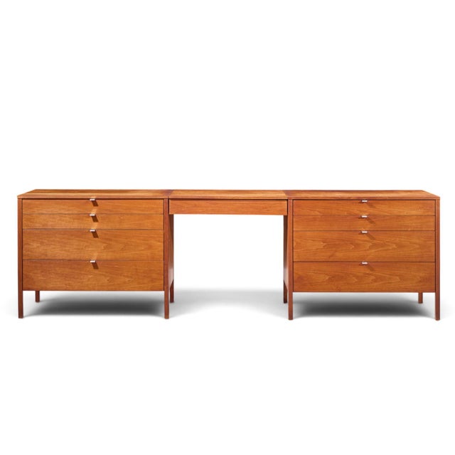 Florence Knoll for Knoll Mid Century Walnut 3-Piece Vanity Set This vanity measures: 100 wide x 19.5 deep x 29.5 inches...