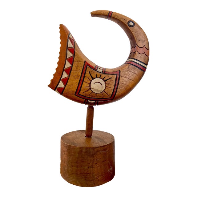Modernist Hand-Carved Wood Sculpture, Mid-20th Century For Sale