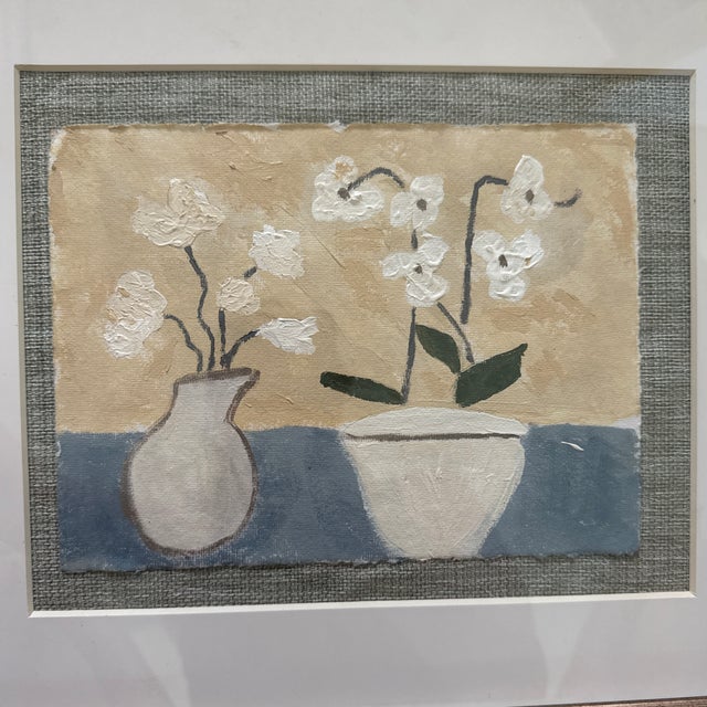 2020s Pair of Original Acrylic Tablescape Paintings Matted and Framed For Sale - Image 5 of 5