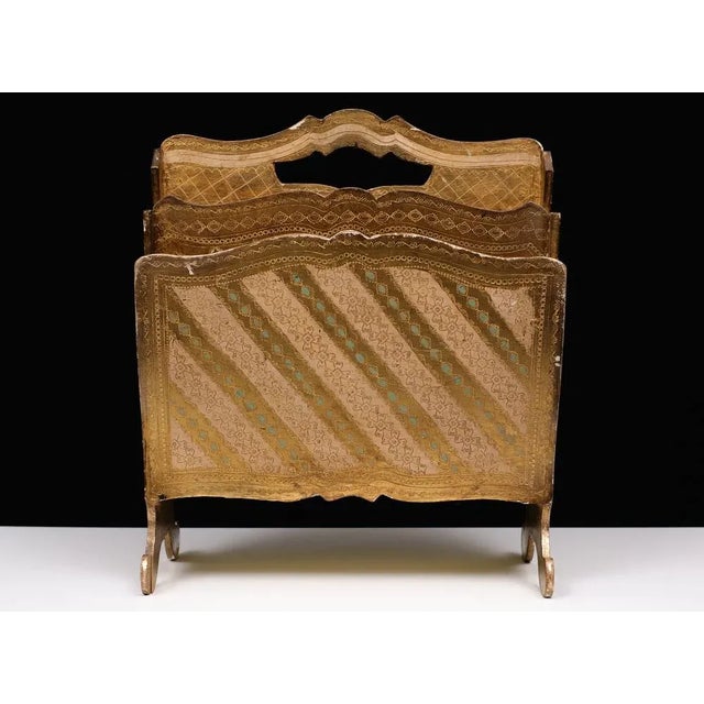Vintage Italian Florentine Magazine Rack in Giltwood, 1958 For Sale - Image 9 of 12