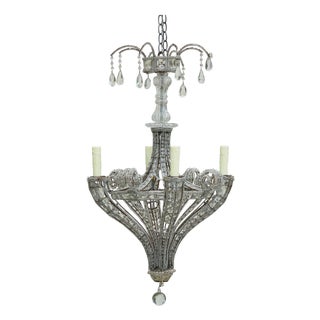 1920s French Four-Light Chandelier with Faceted Crystals and Beaded Strands For Sale