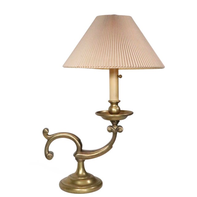 Brass Mid 20th Century Classical Revival Brass Desk Lamp With Original Pleated Shade For Sale - Image 8 of 15