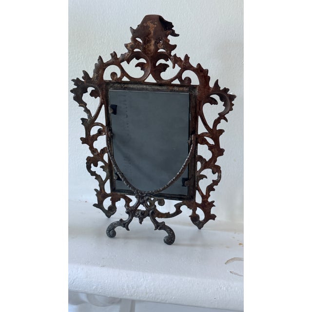 Bronze Antique Rococo Revival Bronzed Metal Easel-Back Tabletop Mirror For Sale - Image 8 of 14