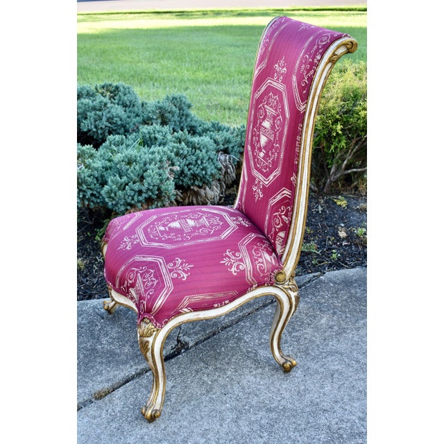 Red French Rococo Boudoir Side Chair Red Gold Giltwood Cabriole Leg Medallion Urn For Sale - Image 8 of 16