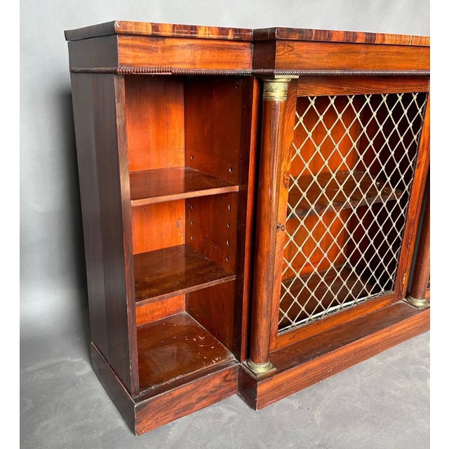 Early 19th Century Early 19th Century Regency Period Rosewood Credenza or Bookcase With Bronze Capitols and Grillwork For Sale - Image 5 of 5
