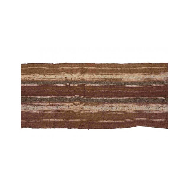 Striped Vintage Brown Kilim Runner - 2`6″ X 6`9″ Ft. For Sale - Image 4 of 6