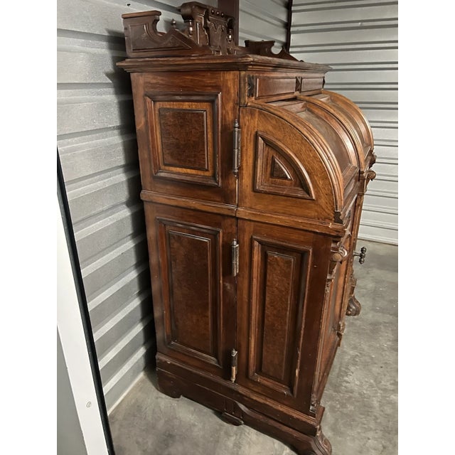 Wood 19th Century Antique Wooton Patent Secretary Desk in Burl Walnut For Sale - Image 7 of 18