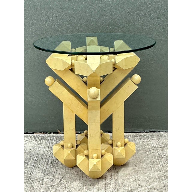 Khaki Vintage Postmodern Abstract Wood and Glass Table For Sale - Image 8 of 12