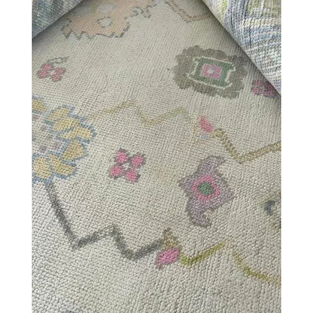 Modern Handknotted Oushak Rug in Poppy Pink, Lavender & Sky Blue, 6' x 9' For Sale - Image 4 of 7