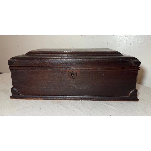 Brown Large Antique Handmade Folk Art Wood Countertop Writing Lap Desk Box Inkwell For Sale - Image 8 of 12