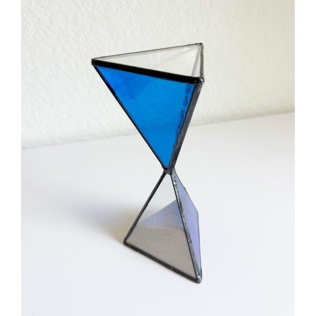1970s Cobalt Stained Glass Hourglass For Sale - Image 4 of 6