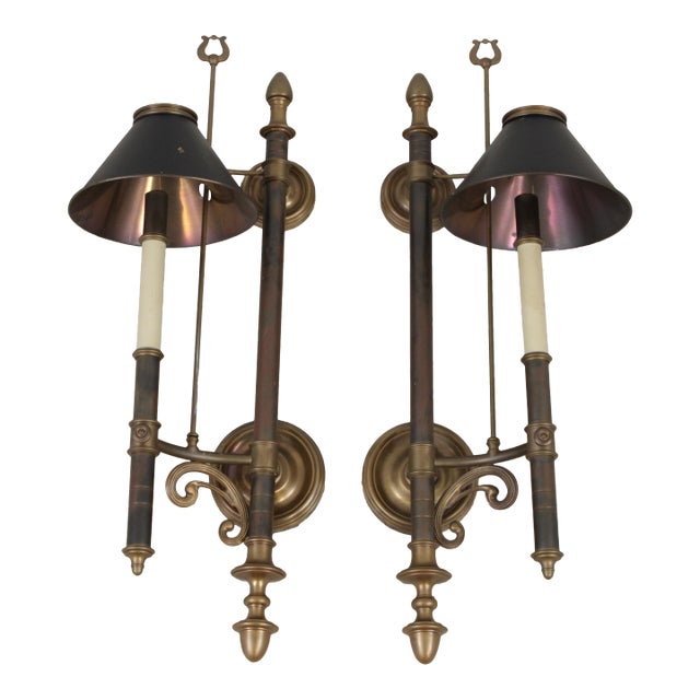 1970s Chapman Traditional Brass Tole Shade Wall Lights - a Pair For Sale