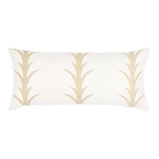 Schumacher x Celerie Kemble Acanthus Stripe 30" Lumbar Pillow in Sand For Sale