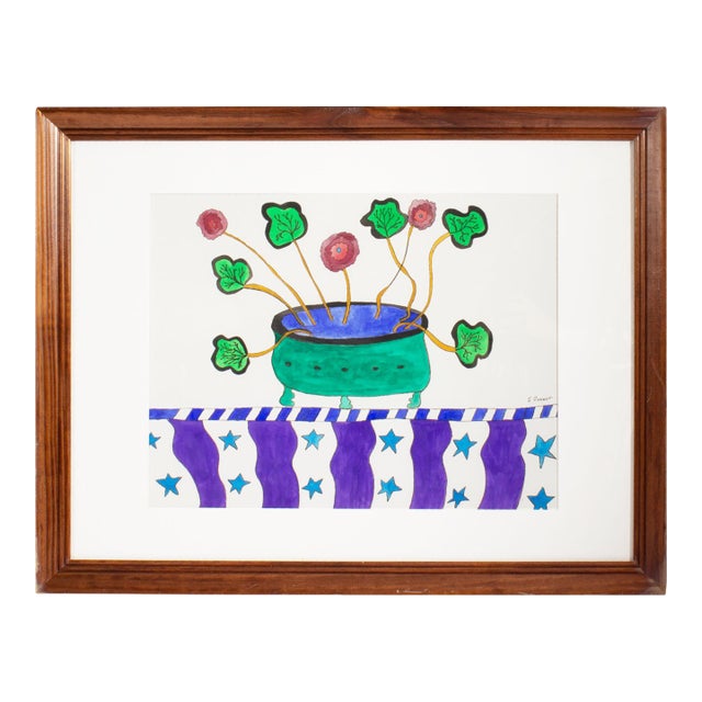1991 "Fictitious Flowers" Gouache on Board Painting by Steven Conant For Sale