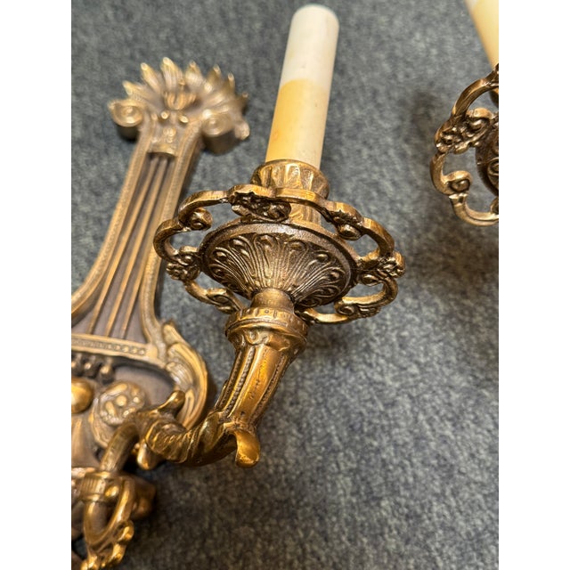 Early 20th Century French Empire Gilt Bronze Wall Sconces, Pair For Sale In San Francisco - Image 6 of 10