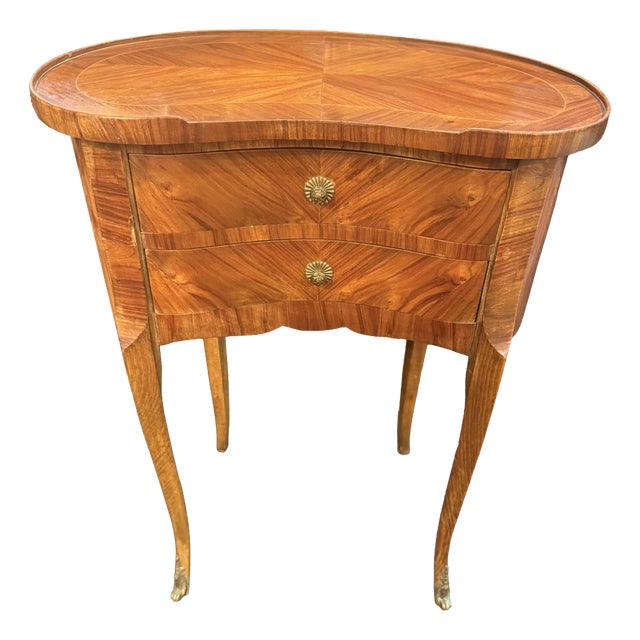 Inlaid Kidney Bedside Table, 1940s For Sale