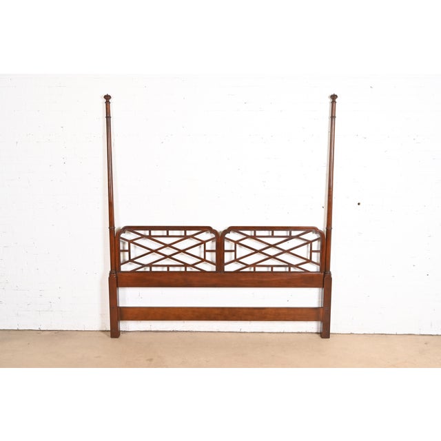 A gorgeous Chinese Chippendale or Hollywood Regency Chinoiserie king size poster headboard By Baker Furniture USA, Circa...