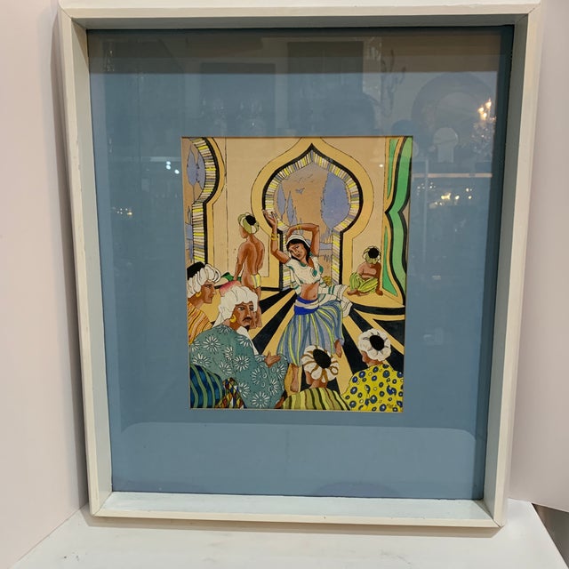 Cornflower Blue 1960s Vintage Mixed Media Persian Framed Painting For Sale - Image 8 of 8