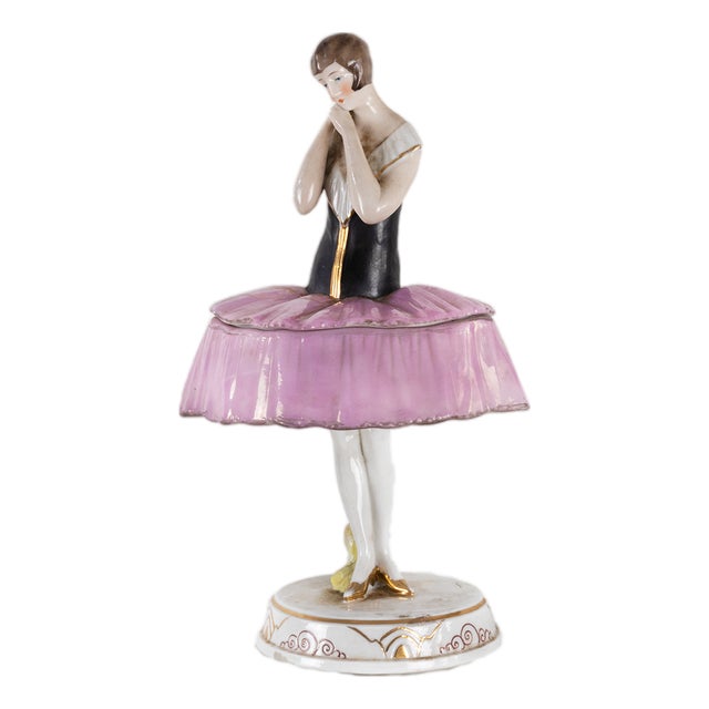 Art Deco Porcelain Ballerina Powder Box, Germany, 1930s For Sale