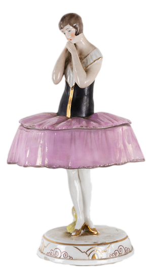 Art Deco Porcelain Ballerina Powder Box, Germany, 1930s