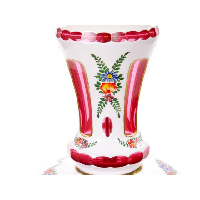 Antique Bohemian Cranberry Crystal, Painted and Gilt Gold Decorated Table Lamp For Sale - Image 9 of 12