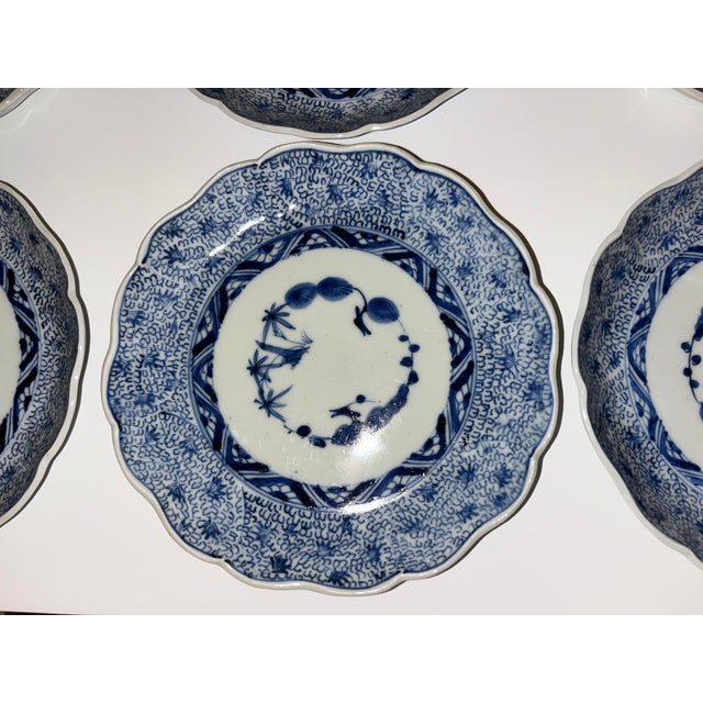 Antique Blue and White Plates - Collection of 12 - 7" X 7" Round - Scalloped Edge - End Edo or Beginning Meiji For Sale - Image 18 of 18