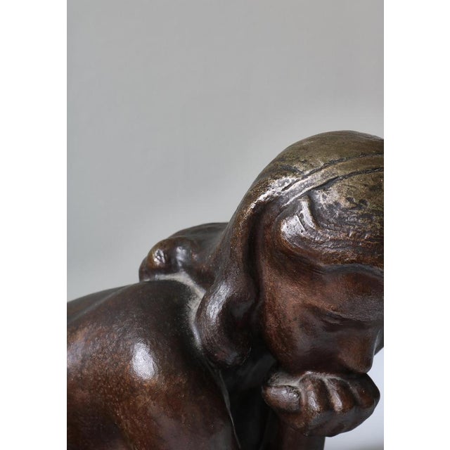 Woman Sculpture Patinated Bronze attributed to Johannes Hansen, Denmark, 1940s For Sale - Image 10 of 18