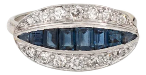 Vintage Art Deco Diamond Sapphire Ring Sz 7.5 18k Gold Platinum Band Jewelry
