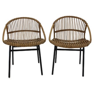 Set of Rattan and Iron Lounge Chairs by Alan Fuchs, Czechoslovakia, 1970s For Sale