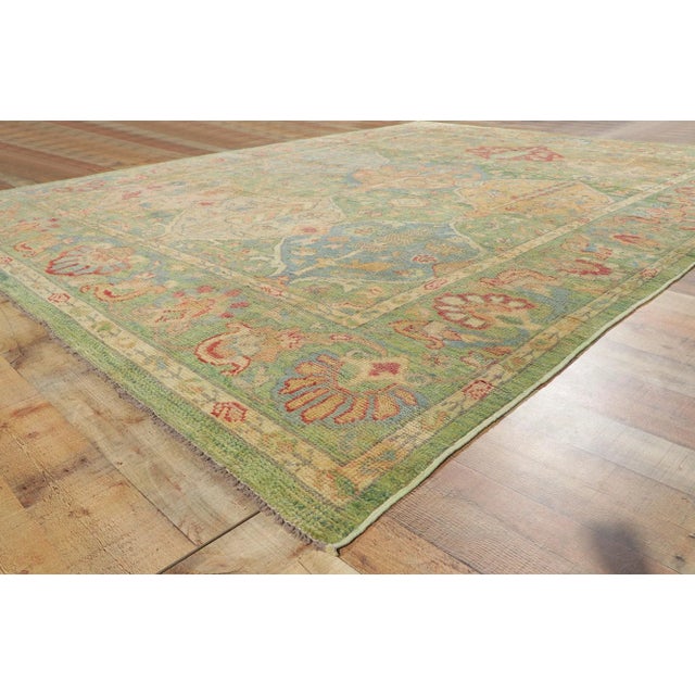Textile Vintage Modern Colorful Green Oushak Rug - 09'02 X 12'02 For Sale - Image 7 of 9