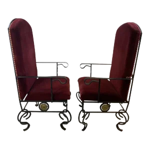 1980s Versace Black Metal & Brass Medusa Medallion Armchairs - a Pair