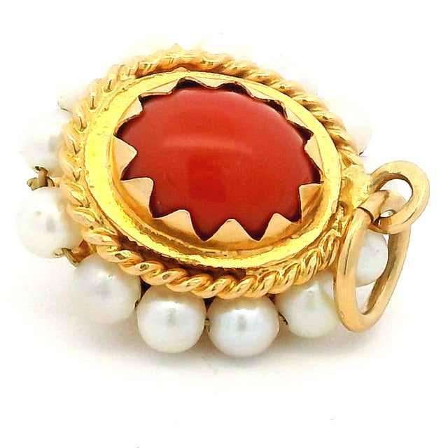 Italian Coral and Pearl Pendant in 18k Gold – Torre Del Greco, 1970s For Sale - Image 11 of 12