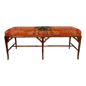 Faux Bamboo Bench With 19Th. C. Cashmere Shawl
