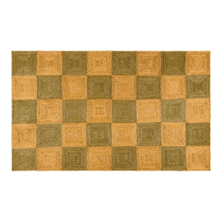 Part & Parcel Goods Jute Block Runner, 2’6”x10’, Mustard and Olive For Sale