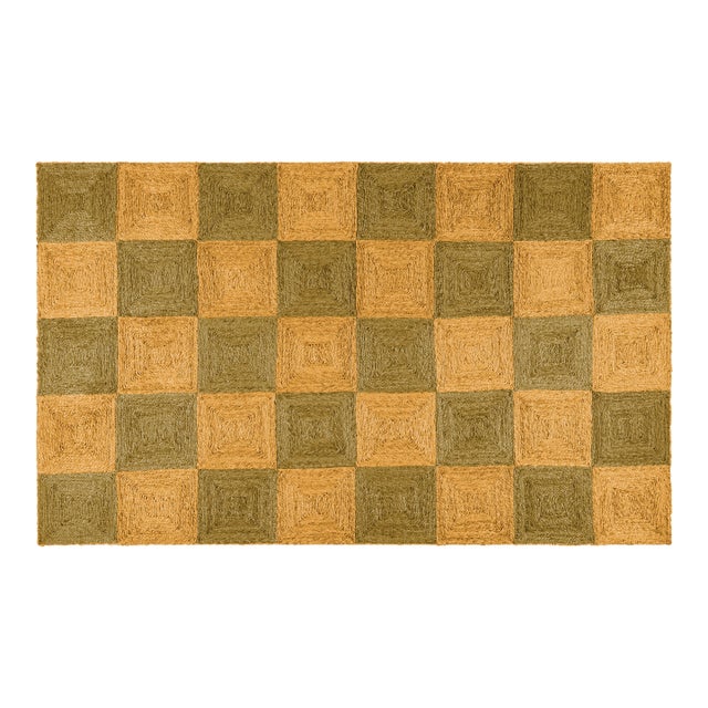 Part & Parcel Goods Jute Block Runner, 2’6”x10’, Mustard and Olive For Sale