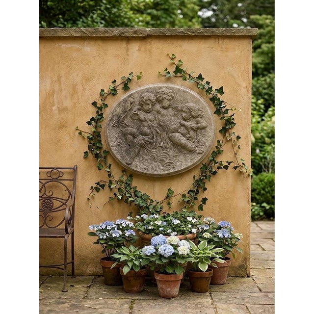2000 - 2009 Neoclassical Style Vintage Cast Stone Cherub Wall Plaque For Sale - Image 5 of 6